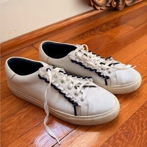 Tory Burch Sport White and Navy Scalloped Sneakers